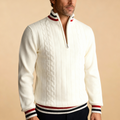 Men's quarter-zip cable-knit pullover in white