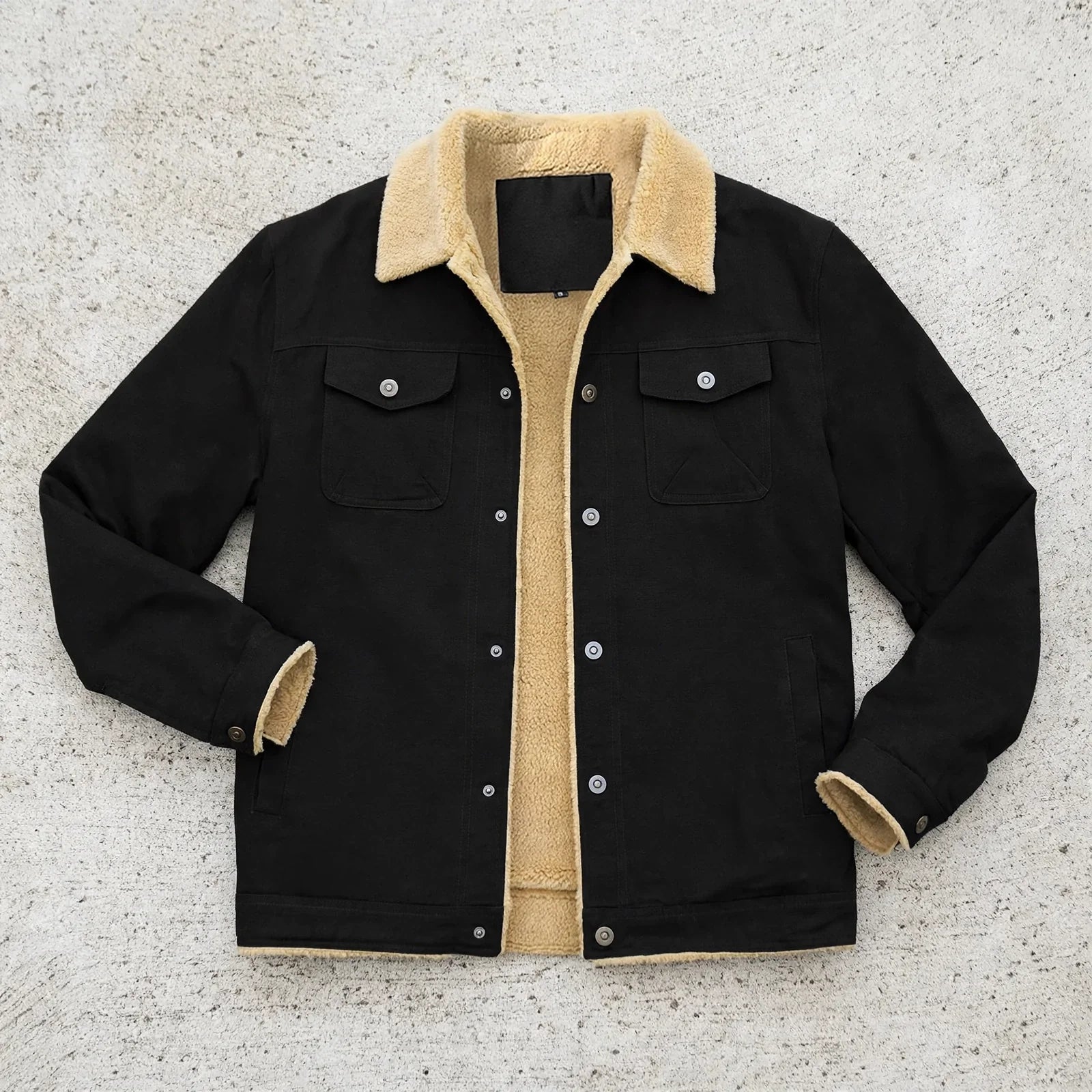 Men's sherpa-lined canvas work jacket in black — additional view