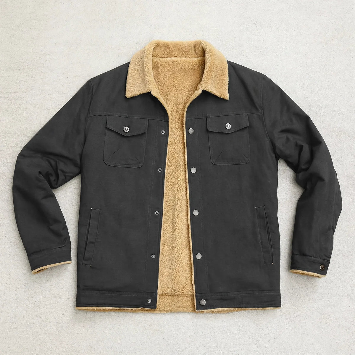 Men's sherpa-lined canvas work jacket in gray — additional view