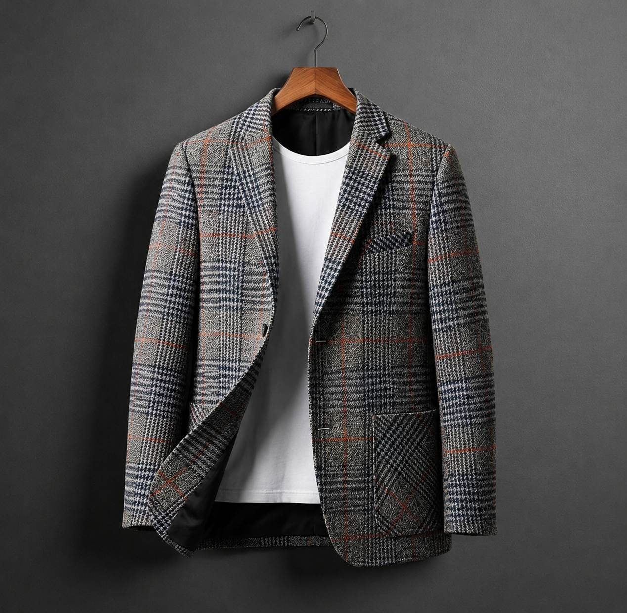 Men's houndstooth wool notch blazer in gray — alternate view