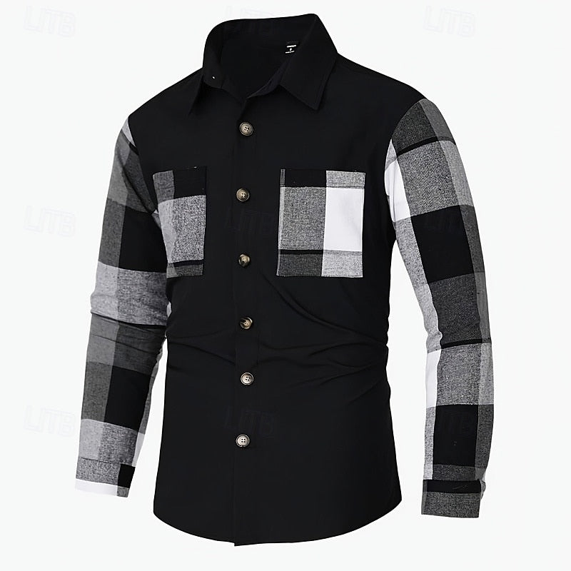 Men's patchwork button-up shirt jacket — alternate view