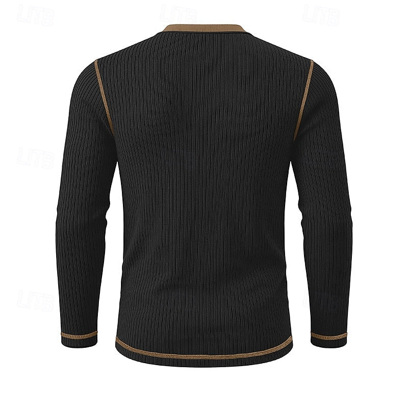 Men's ribbed long sleeve henley shirt — additional view