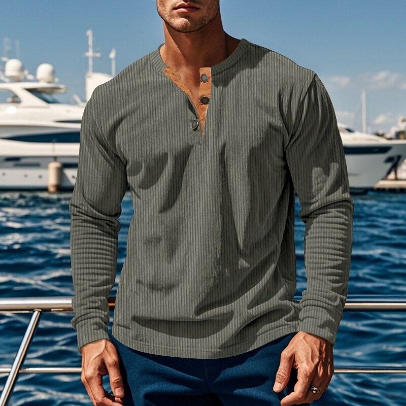 Men's ribbed long sleeve shirt in military green — additional view