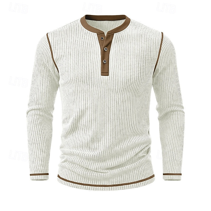 Men's ribbed long sleeve henley shirt — additional view