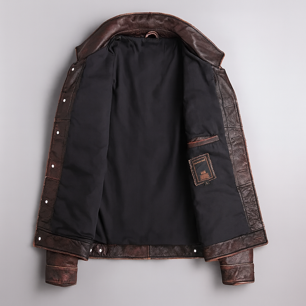 Men's distressed leather button-front jacket — additional view