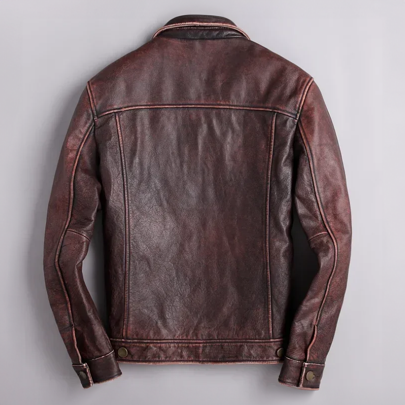 Men's distressed leather button-front jacket — additional view