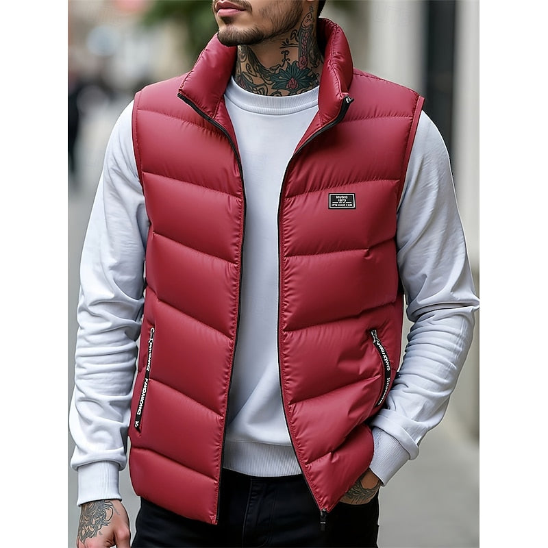 Men's quilted zip puffer vest in red