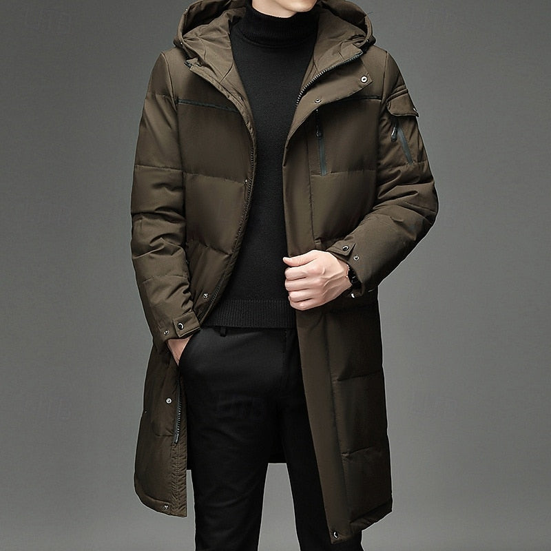 Men's hooded long winter coat in brown — additional view
