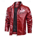 Men's classic leather bomber jacket in red