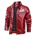 Men's classic leather bomber jacket in red