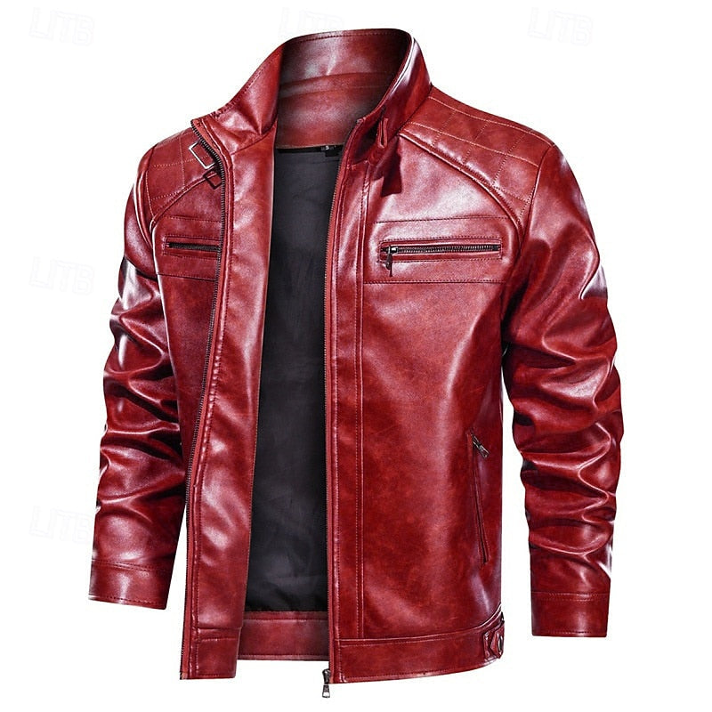 Men's classic leather bomber jacket in red