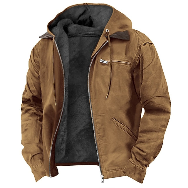 Men's windproof hooded winter parka in brown — alternate view