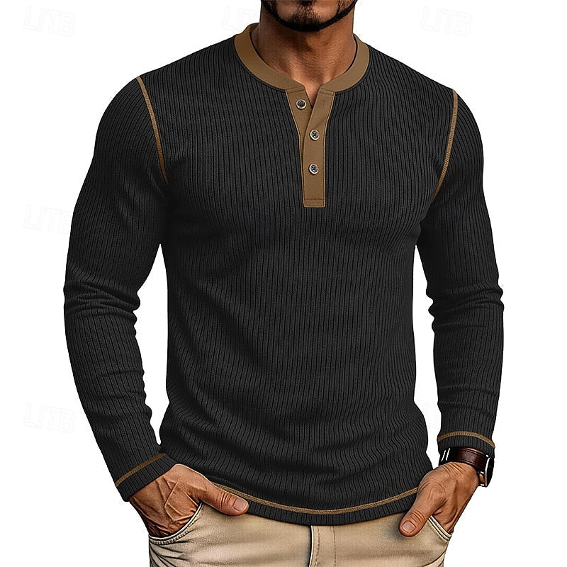 Men's ribbed long sleeve henley shirt — additional view
