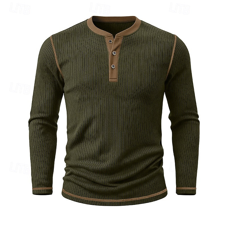Men's ribbed long sleeve henley shirt — additional view