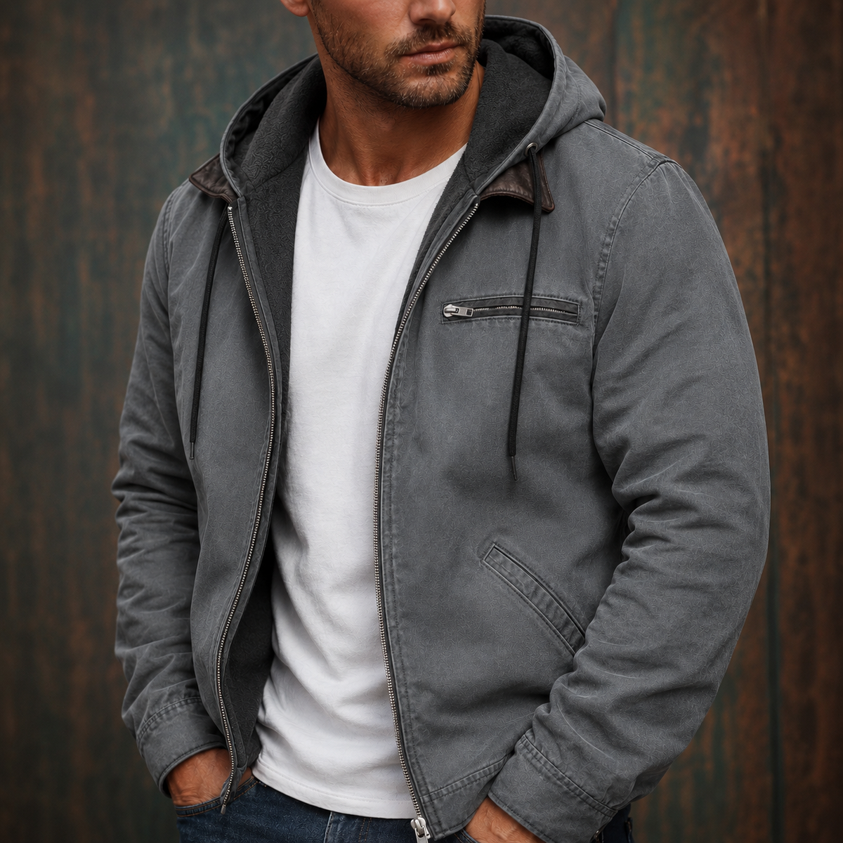 Men's textured zip field jacket in chalky gray — additional view