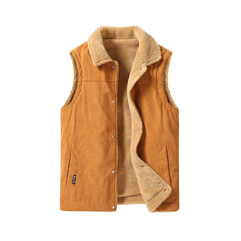 Men's sherpa-lined zip puffer vest in yellow