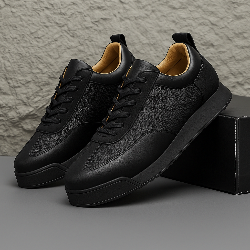 Men's cushioned leather court sneakers in black — additional view