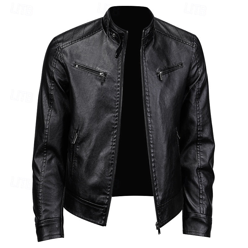 Men's classic cafe racer biker jacket in black — alternate view