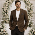 Men's single-breasted herringbone blazer in brown — alternate view