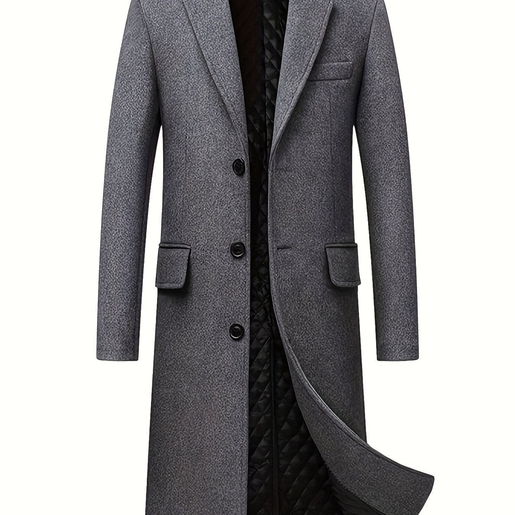 Men's single-breasted tailored overcoat in grey