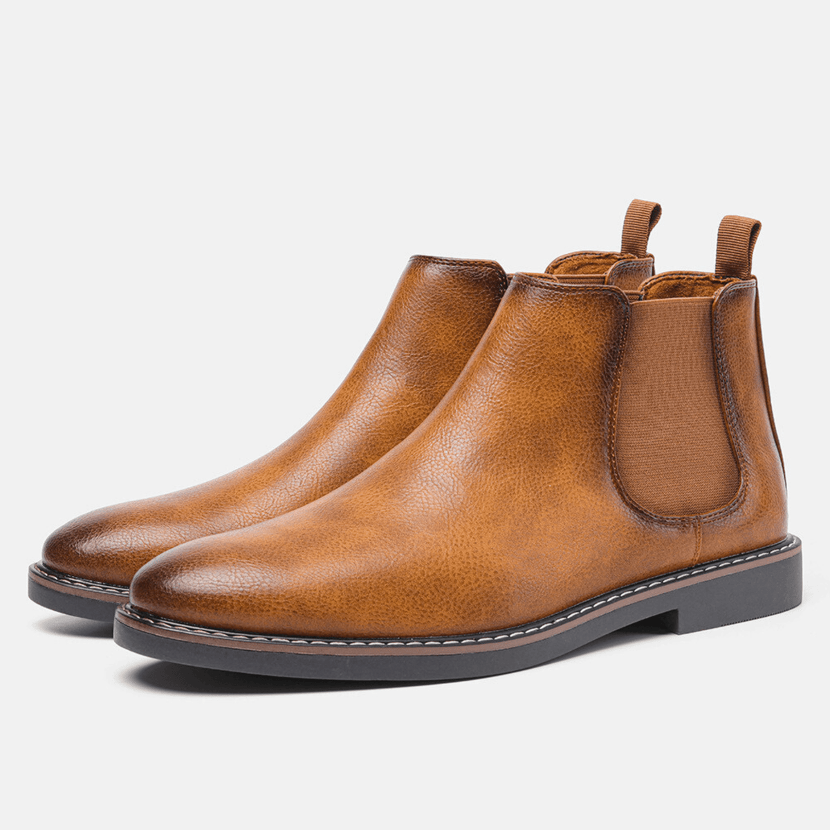 Men's leather elastic panel chelsea boots in saffron — additional view