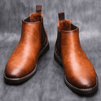 Men's leather elastic panel chelsea boots — detail view