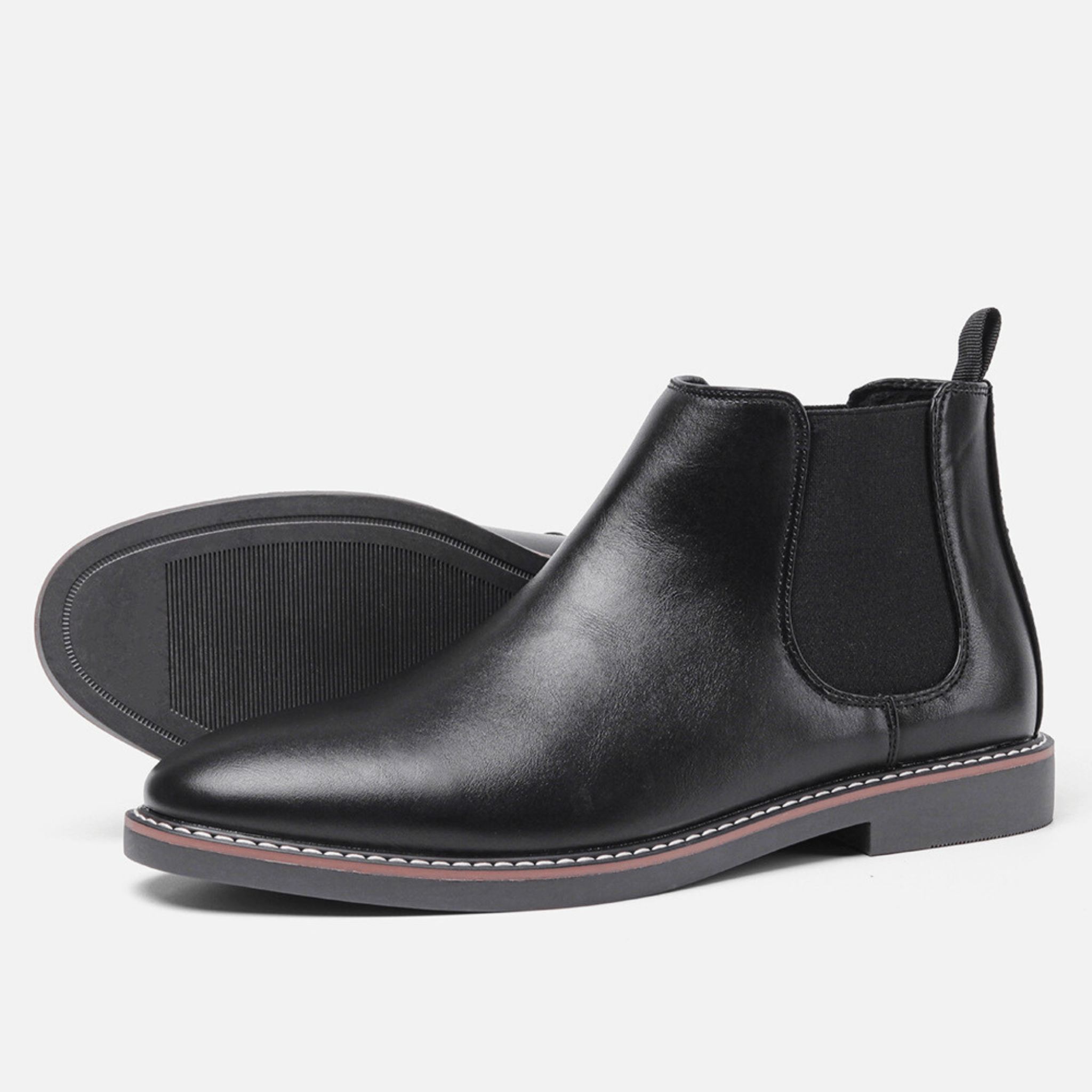Men's leather elastic panel chelsea boots in obsidian — additional view
