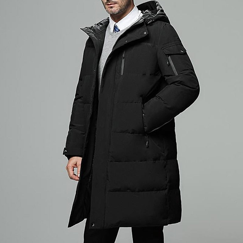 Men's hooded longline puffer coat in black