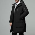 Men's hooded longline puffer coat in black
