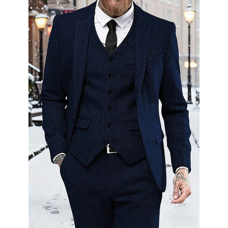 Men's three-piece knit set in navy blue — additional view