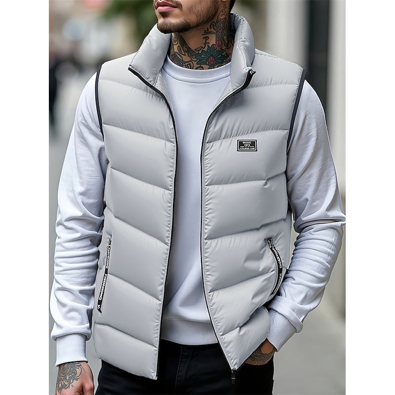 Men's quilted zip puffer vest in gray — additional view