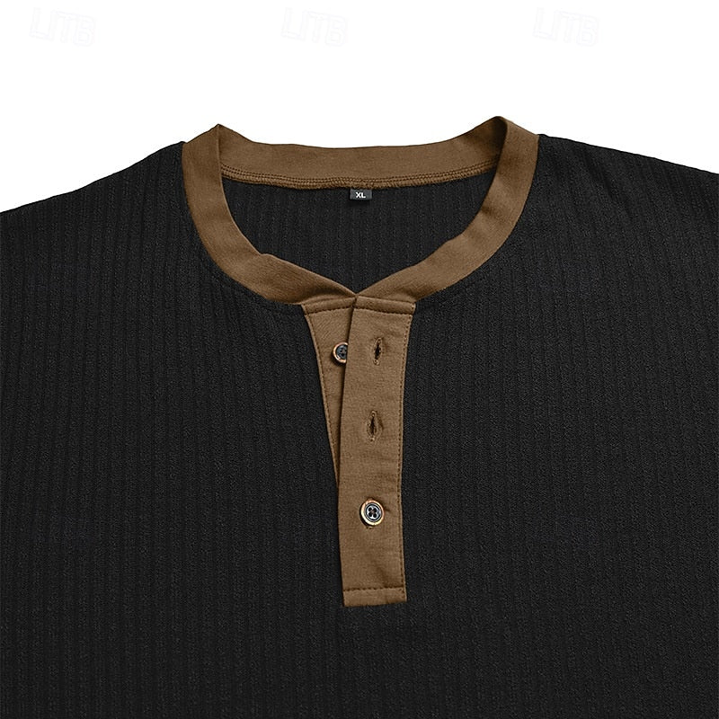 Men's ribbed long sleeve henley shirt — additional view