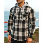 Men's checked hooded shacket — detail view