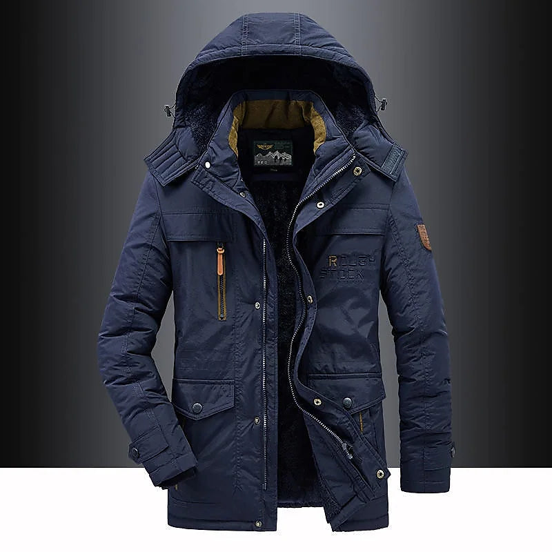 Men's insulated mid-length hooded parka in blue — additional view