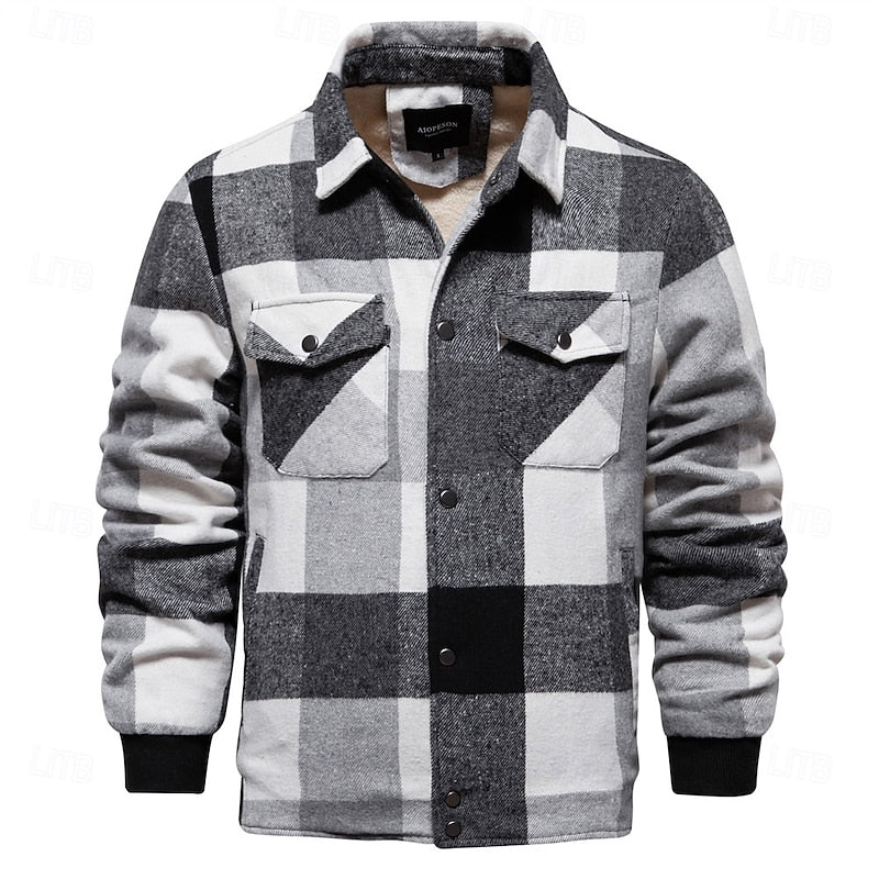 Men's rugged plaid flannel shirt jacket — additional view