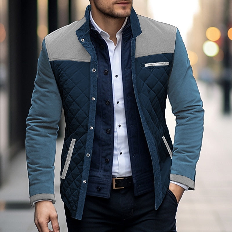 Men's color block quilted jacket in khaki — alternate view