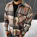 Men's rugged checked flannel overshirt in orange