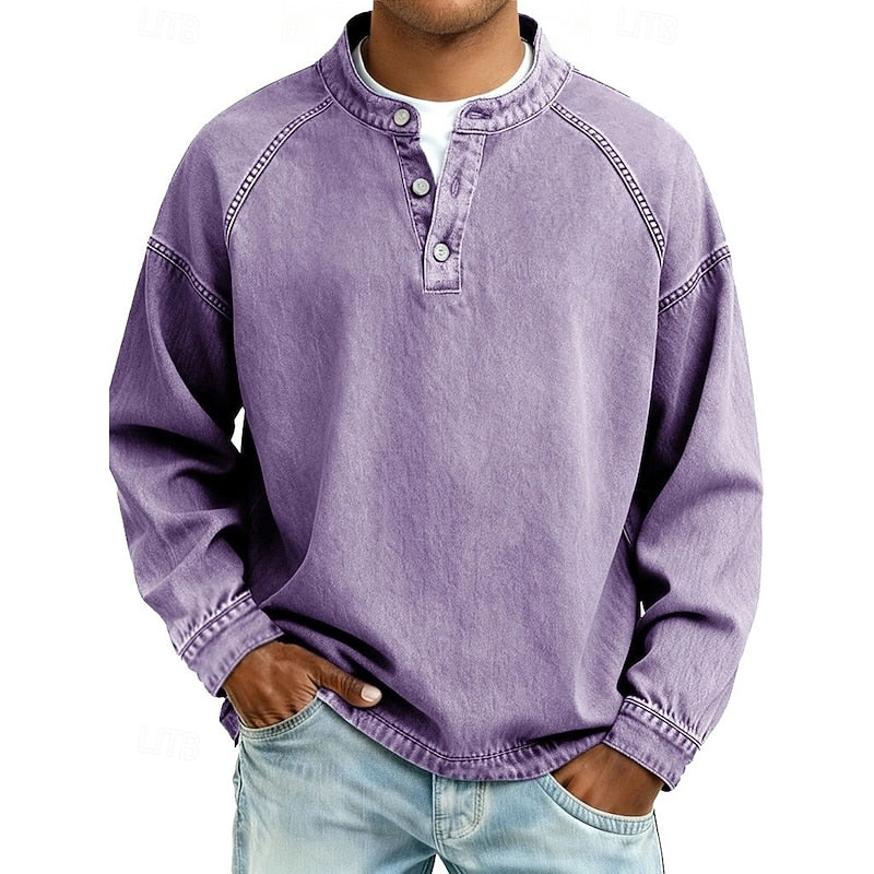 Men's stand-collar heritage shirt in purple — additional view